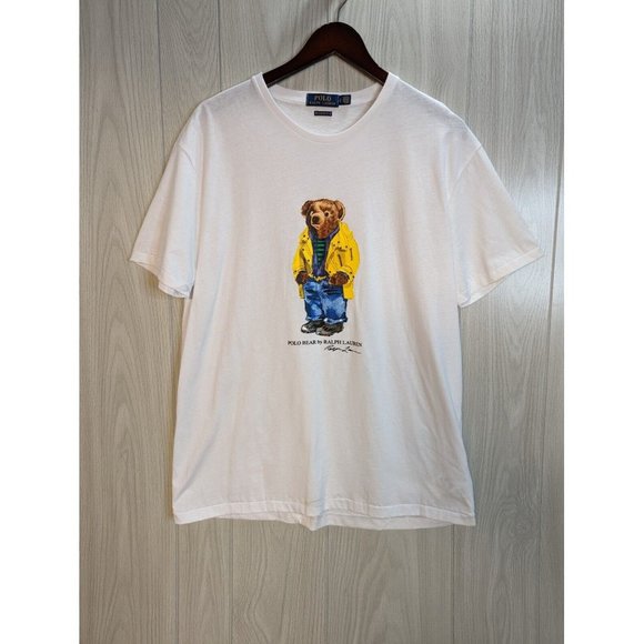 Vintage 90s Polo Ralph Lauren Bear Graphic T Shirt Size Large White Classic Fit